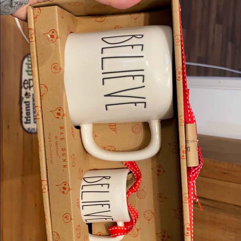 Rae Dunn mug and mini mug ornament set